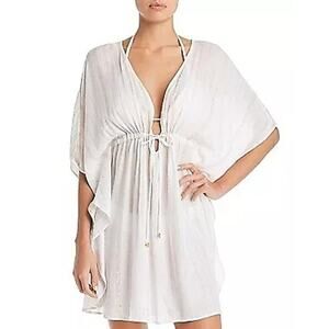 Bleu Rod Beattie WHITE/GOLD Metallic Caftan Swim Cover-Up Size Large NWT